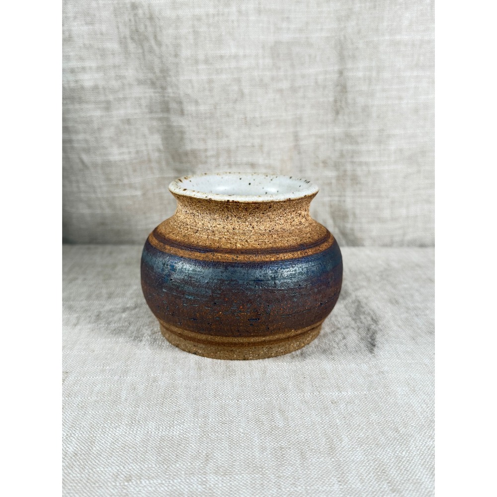 Artisan Signed Studio Pottery Bowl Vase Brown Blue Good Vintage Boho